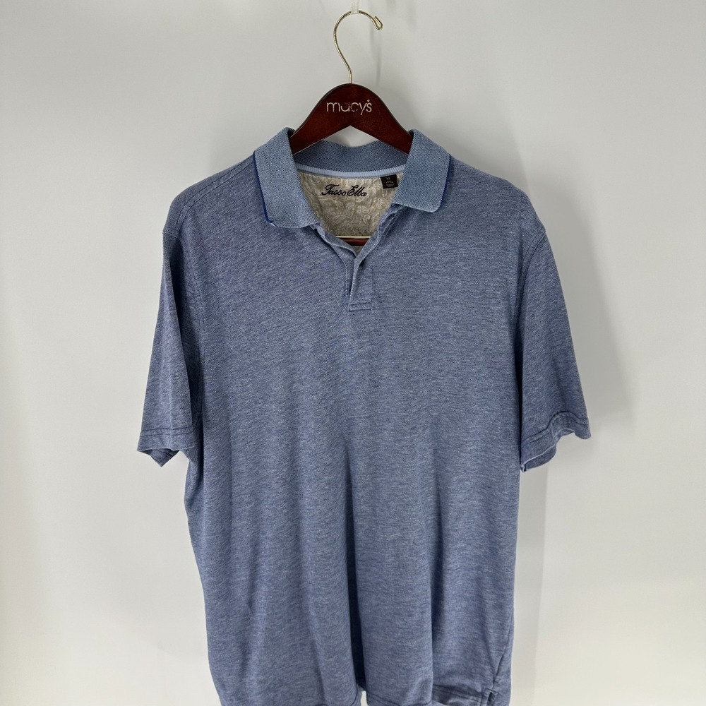 Tasso Elba Short Sleeve Classic Casual Collared Golf Polo Shirt Blue Size XL‎